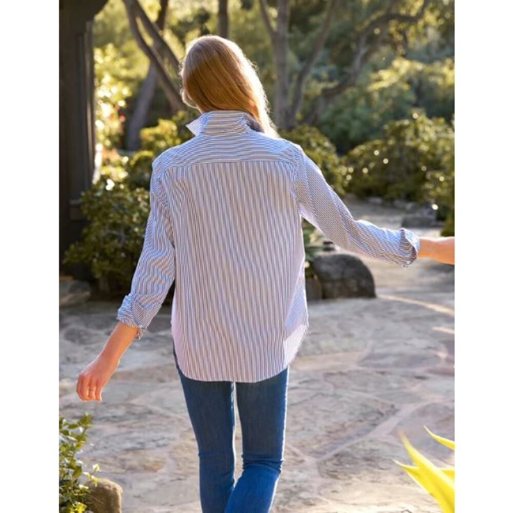 Frank & Eileen Eileen Relaxed Button-Up Shirt Superluxe Navy Thin Stripe Sze XXS - Picture 3 of 12